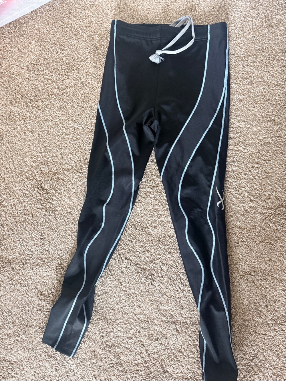 CW-X Black Leggings with Light Blue Piping